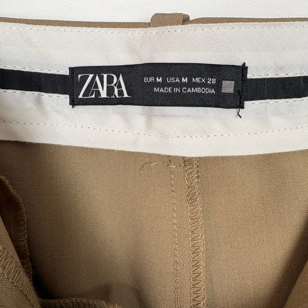 ZARA Womens Wide Leg Culottes Palazzo Trousers M Brown Pleated High Waist Office - Picture 3 of 14